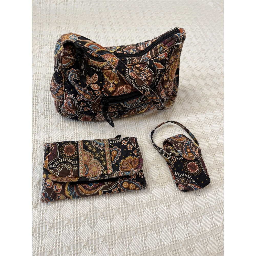 Vera Bradley Retired Lola Kensington Paisley Floral Quilted 3pc Purse Wallet